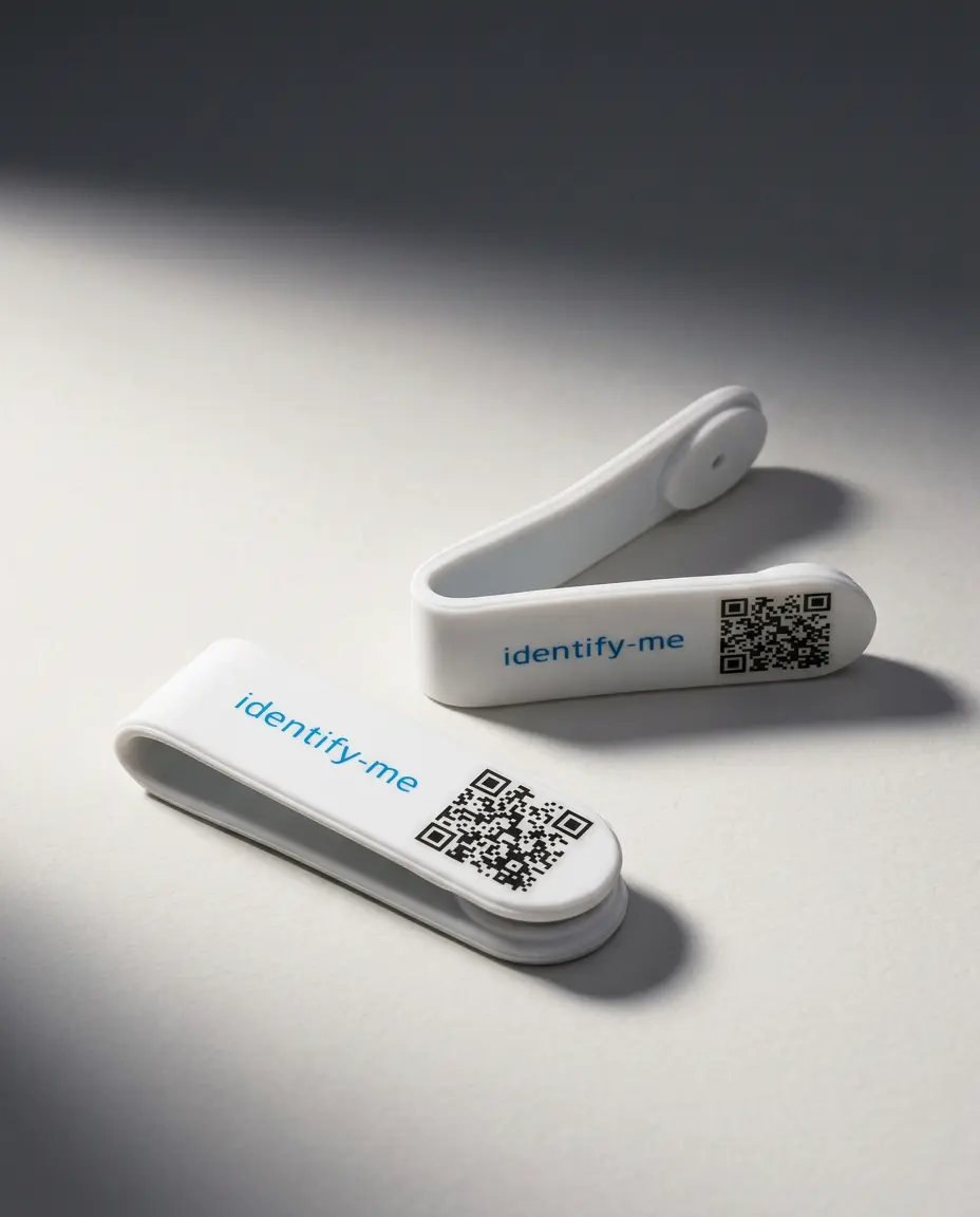 Silicone SOS emergency clip with QR code and magnetic fastener